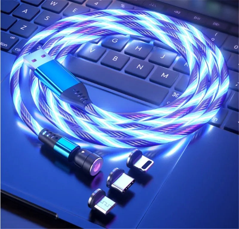 540 Rotate Luminous Magnetic Cable 3A Fast Charging Mobile Phone Charge Cable For LED Micro USB Type C For I Phone Cable My Store