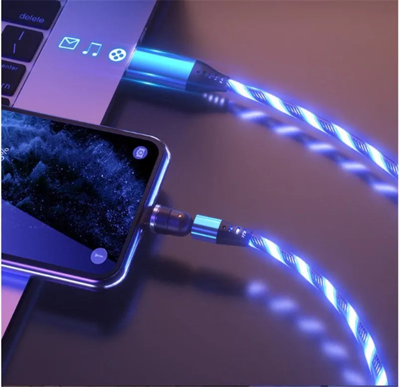 540 Rotate Luminous Magnetic Cable 3A Fast Charging Mobile Phone Charge Cable For LED Micro USB Type C For I Phone Cable My Store