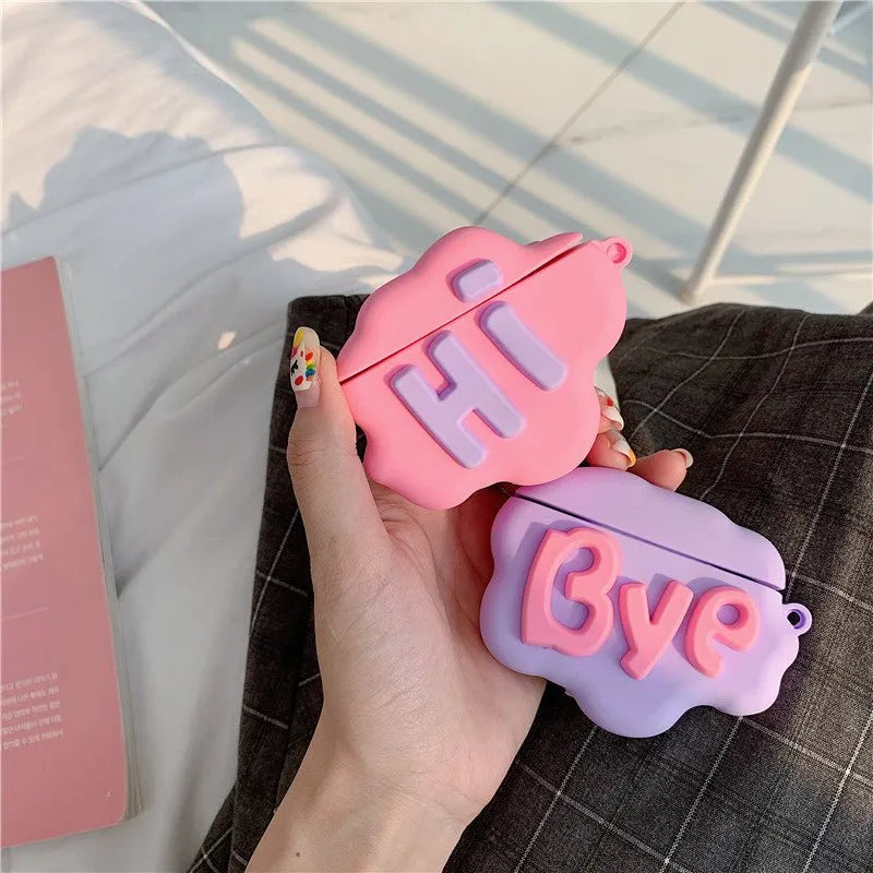 AirPod 2 Case 3D HI BYE Cloud Letter Cartoon Soft Silicone Wireless Earphone Cases For Apple Airpods Case Cute Cover My Store
