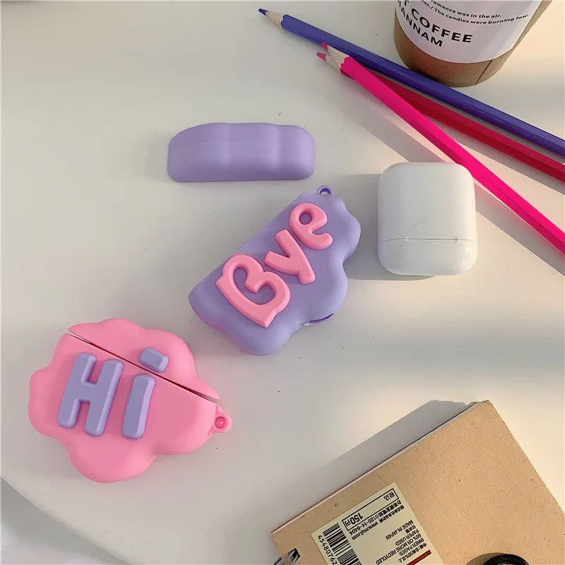 AirPod 2 Case 3D HI BYE Cloud Letter Cartoon Soft Silicone Wireless Earphone Cases For Apple Airpods Case Cute Cover My Store